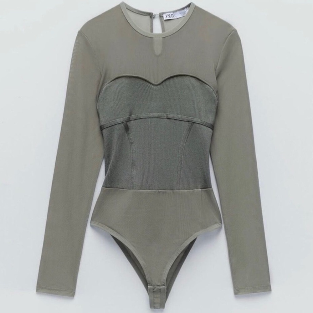 ZARA knit corset mesh style bodysuit